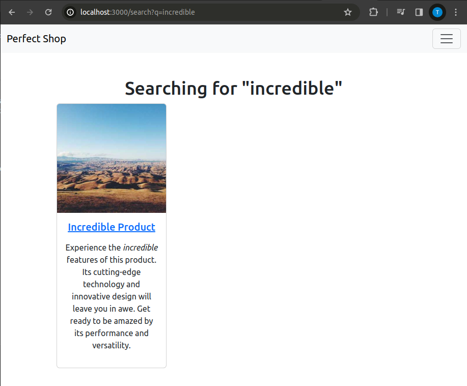 Example of search functionality