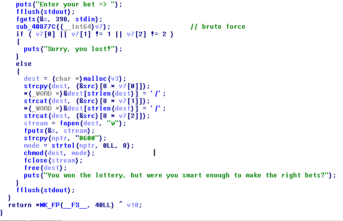 Screenshot showing brute forcing random numbers to be 012